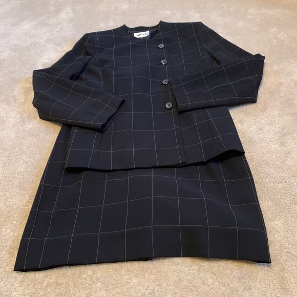 Kasper 2-Piece Suit - Jacket and Skirt Black Windowpane Design Size 8 - Picture 1 of 15